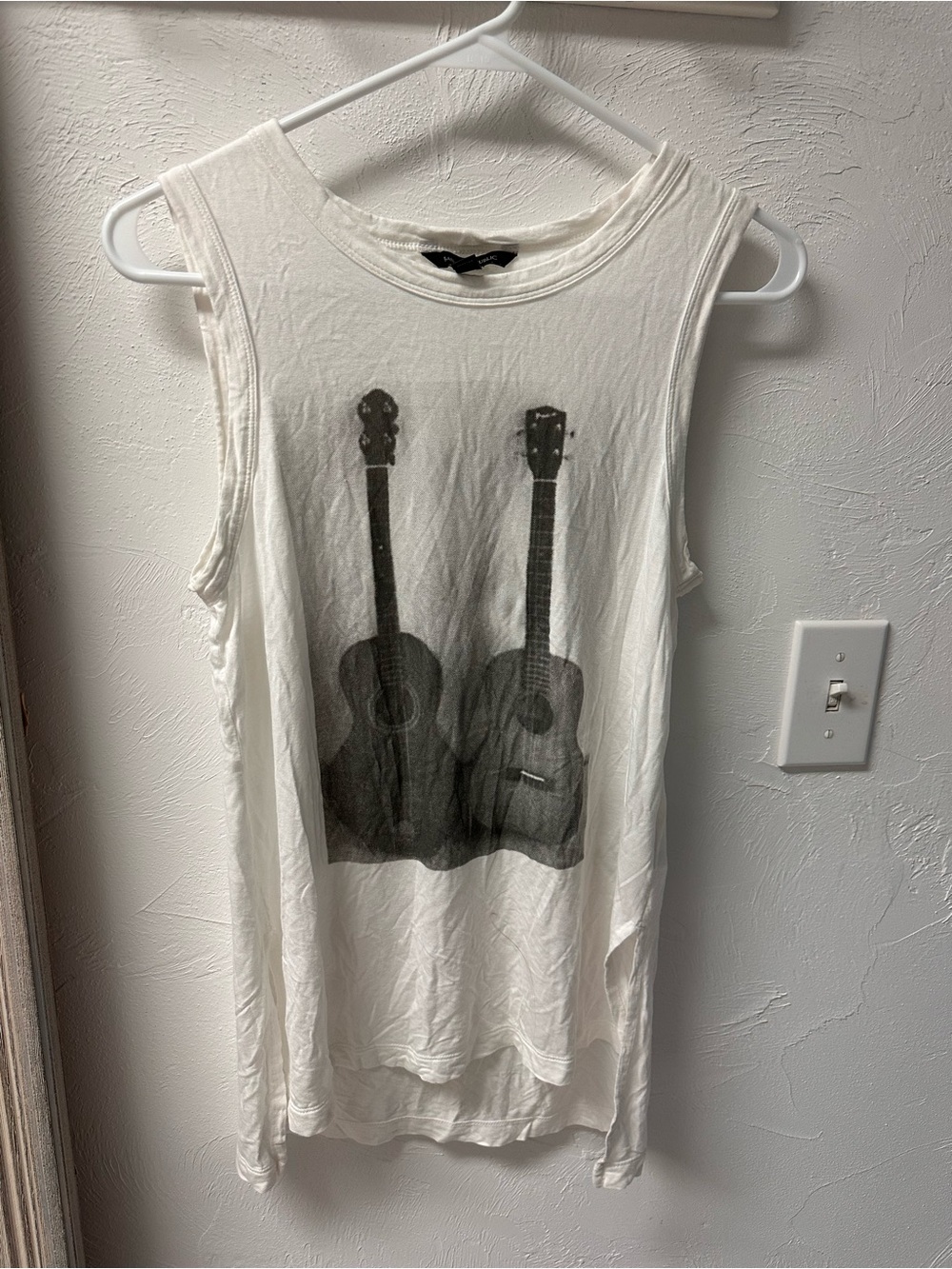 Banana Republic White Tank Top with Black Guitar Print